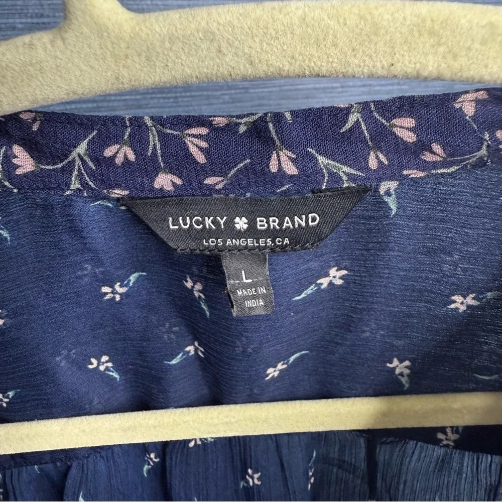 Lucky Brand Sheer Long Sleeved Blouse,‎ Large Blue - Picture 5 of 6